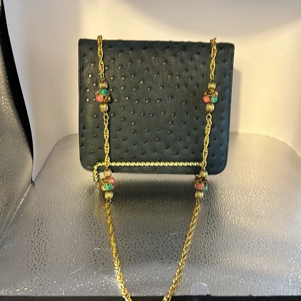 LOU – RAN ostrich print navy blue shoulder bag. New without tags. Beautiful bag. - Picture 2 of 9